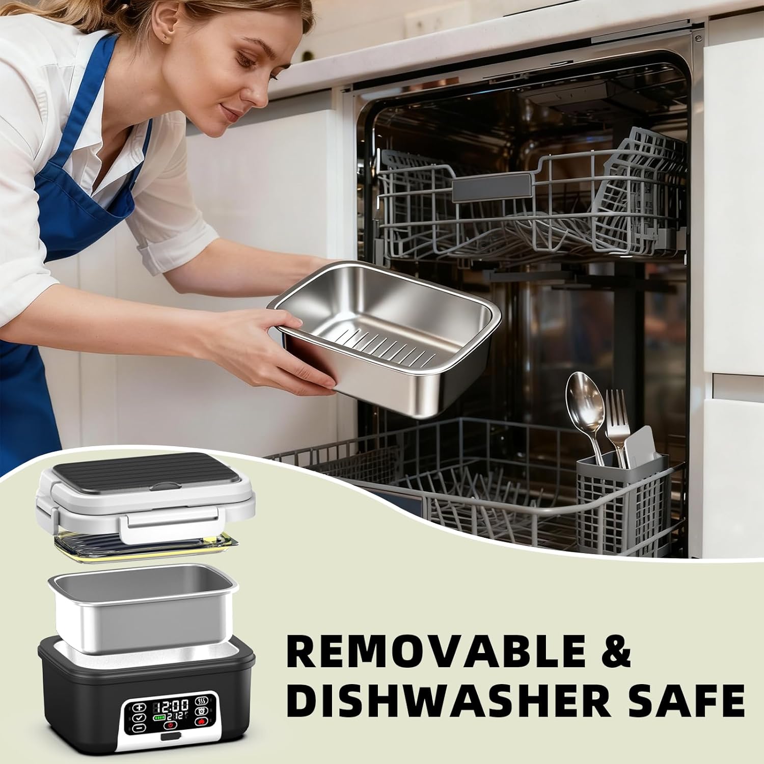 XL 6.3-Cups Cordless Electric Heated Lunch Box for Adults, 20000mAh Rechargeable Battery Powered Smart Self Heating Lunchbox for Men Women, 100W Food Warmer for Trucks Driver Travel Office Worker - Image 8