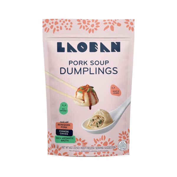 Laoban Dumplings︱Pork Soup Frozen Dumplings︱Berkshire Pork, Chives, Soy Sauce, Garlic, Carrots, Celery, Onion︱Made from Scratch with Best Ingredients︱Frozen Meals for Everyday, Dinner in Minutes | No Artificial Ingredients or Preservatives (8oz)