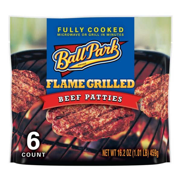 Ball Park, Frozen Beef Patties, Fully Cooked, Flame Grilled, 1.01 lb, 6 Count