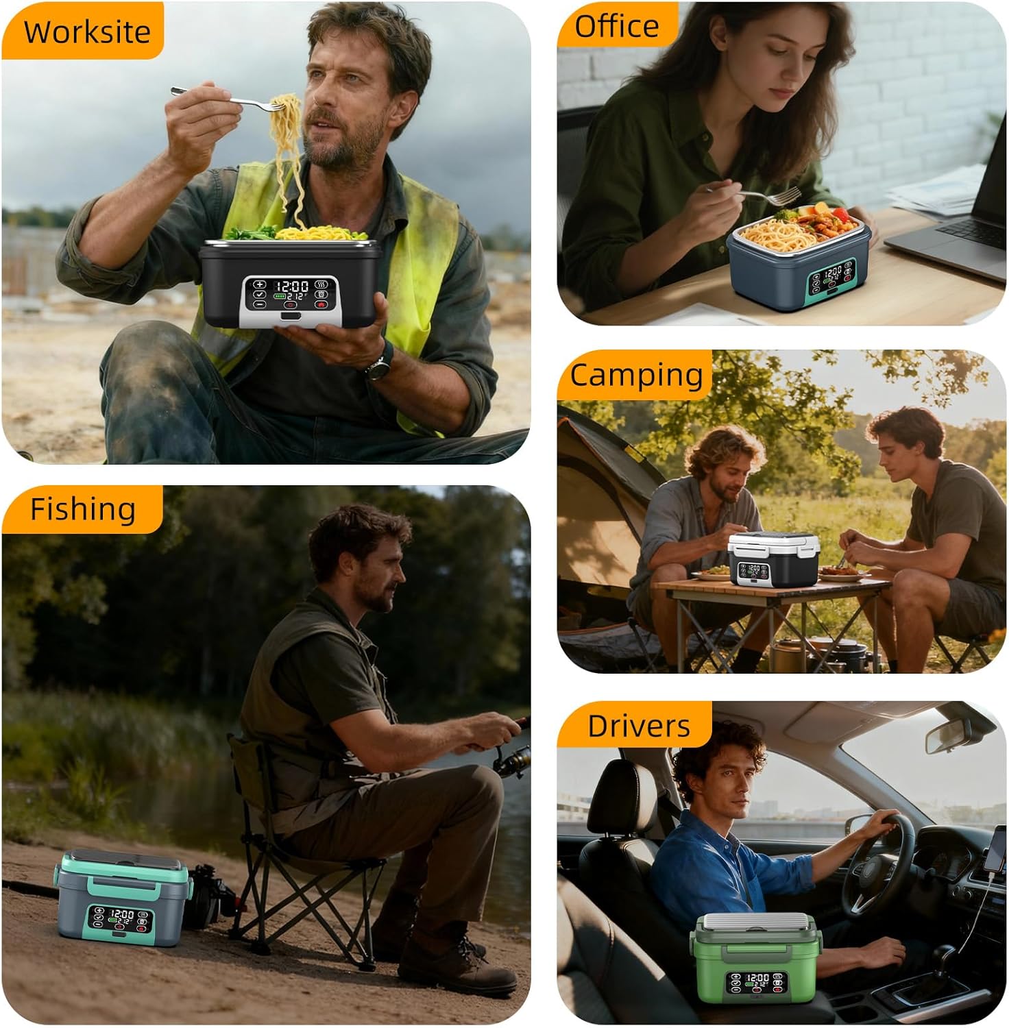 XL 6.3-Cups Cordless Electric Heated Lunch Box for Adults, 20000mAh Rechargeable Battery Powered Smart Self Heating Lunchbox for Men Women, 100W Food Warmer for Trucks Driver Travel Office Worker - Image 9