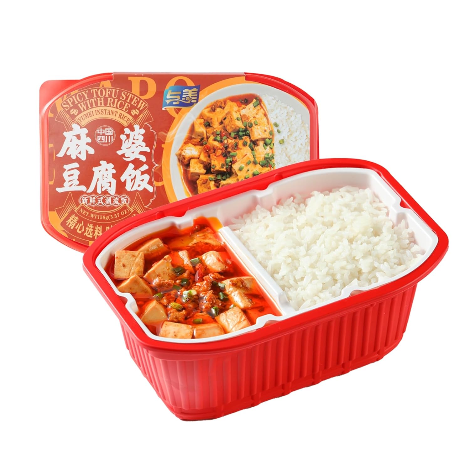 YUMEI Mapo Tofu Stew, Instant Spicy Tofu Meal with Rice, High Protein Low Fat, Vegan, Made with Non-GMO Soybeans, Self heating Tofu Meal Instant Rice