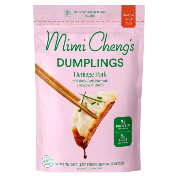 Mimi Cheng's Heritage Pork Dumplings – Frozen Premium Berkshire Pork with Garlicky Chinese Chives, 7 OZ – Frozen Dinner or Appetizer Made From Scratch, No Artificial Ingredients or Preservatives