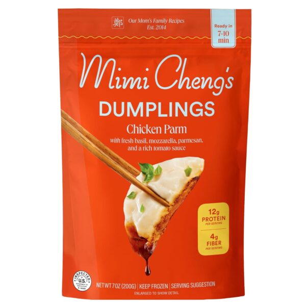 Mimi Cheng's Chicken Dumplings – Frozen Premium Chicken Parm Dumplings with Basil & Mozzarella, 7 OZ – Frozen Dinner or Appetizer Made From Scratch, No Artificial Ingredients or Preservatives