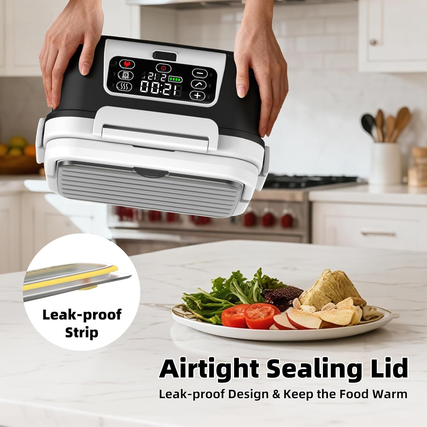 XL 6.3-Cups Cordless Electric Heated Lunch Box for Adults, 20000mAh Rechargeable Battery Powered Smart Self Heating Lunchbox for Men Women, 100W Food Warmer for Trucks Driver Travel Office Worker - Image 6