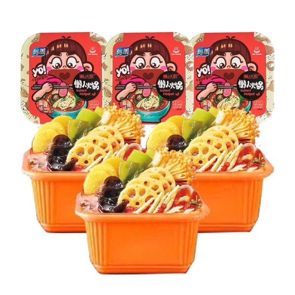 Yumei Instant Hotpot Self-Heating 425g, with Vegetables and Noodles in, Golden Soup Flavor Pack of 3 (Golden Soup)