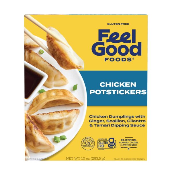 Feel Good Foods Chicken Dumplings 10oz Frozen Potstickers with Tamari Dipping Sauce, Gluten Free