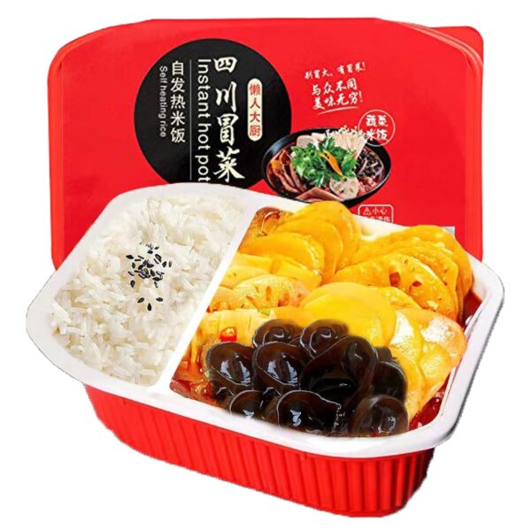 Yumei Instant Rice Self-Heating Hot Pot with Various Veggies, Authentic Sichuan Maocai, 465g. Spicy Flavor
