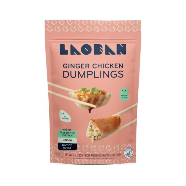 Laoban Dumplings︱Ginger Chicken Frozen Dumplings︱Free-Range Chicken, Scallions, Ginger, Garlic︱Made From Scratch with Best Ingredients︱Frozen Meals for Everyday, Heats Up for Dinner in Minutes | No Artificial Ingredients or Preservatives (8oz)