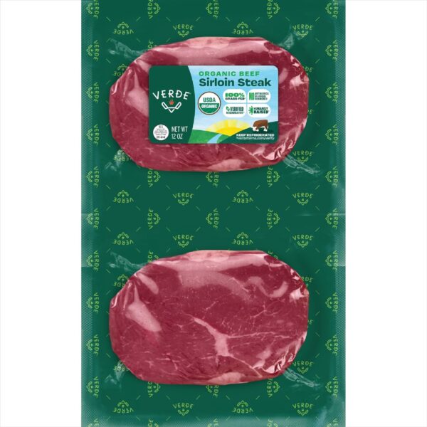 Verde Farms, Beef Sirloin Steaks, Organic, Grass-Fed | 0.75 lbs |Pack of 2