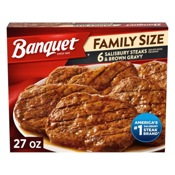 Banquet Family Size Salisbury Steaks and Brown Gravy, Frozen Meal, 27 OZ