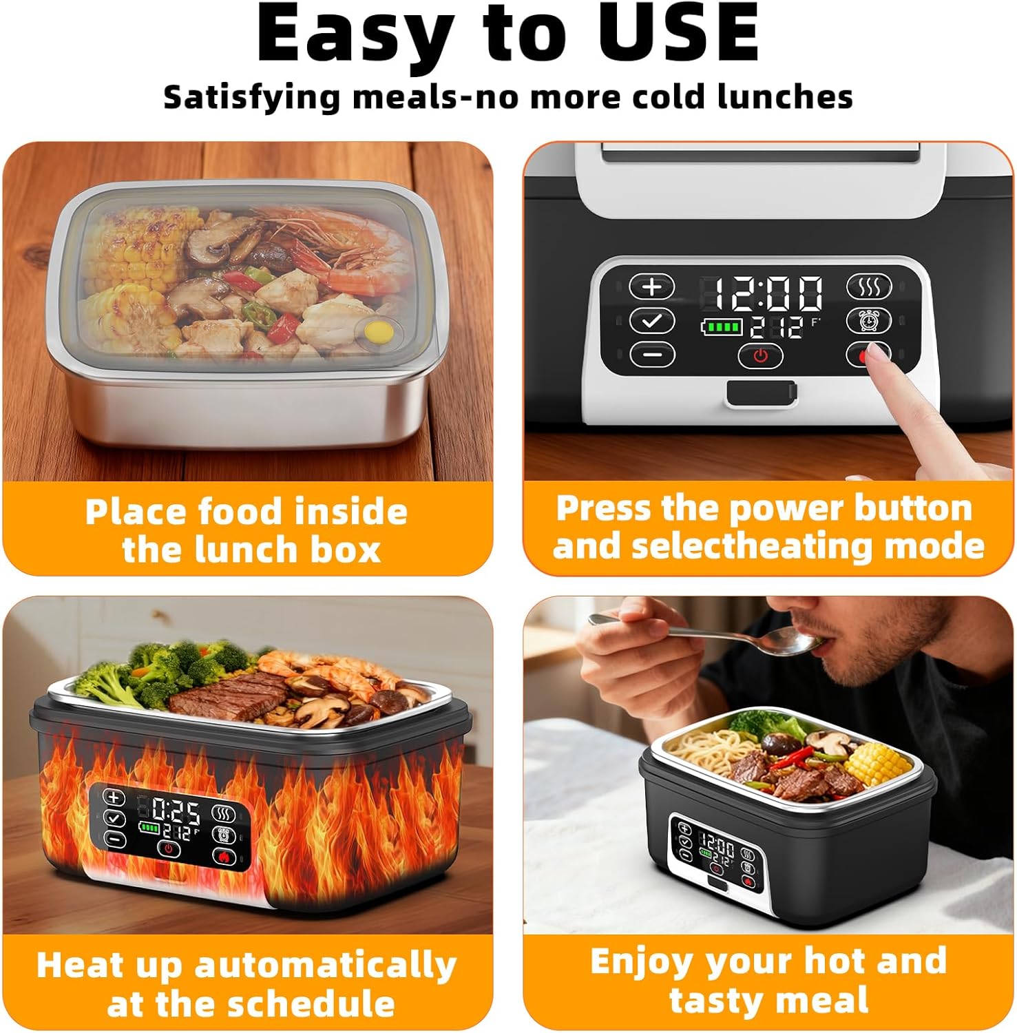 XL 6.3-Cups Cordless Electric Heated Lunch Box for Adults, 20000mAh Rechargeable Battery Powered Smart Self Heating Lunchbox for Men Women, 100W Food Warmer for Trucks Driver Travel Office Worker - Image 7